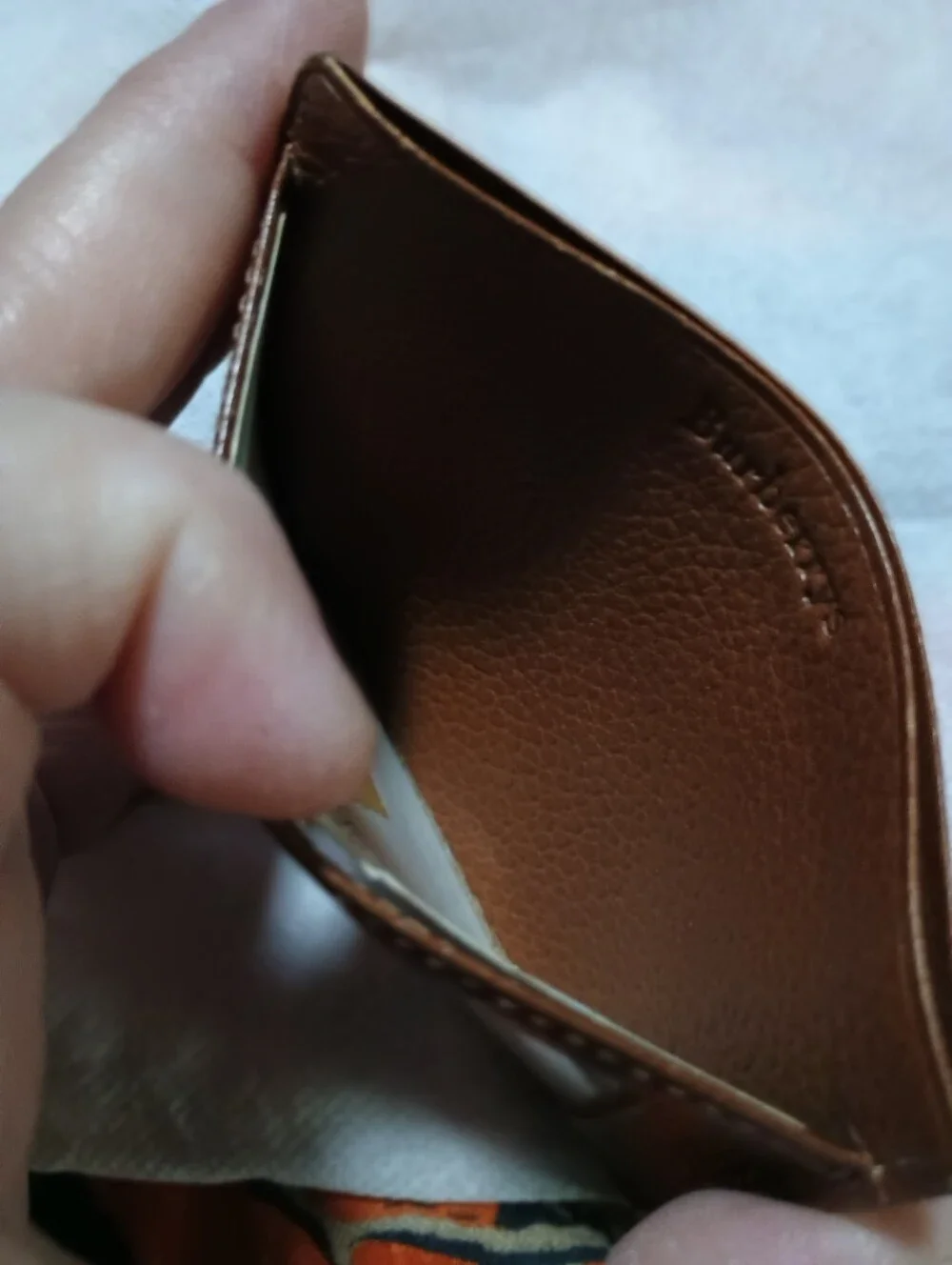 Burberrys Brown Leather ID Card Holder with Clear Window